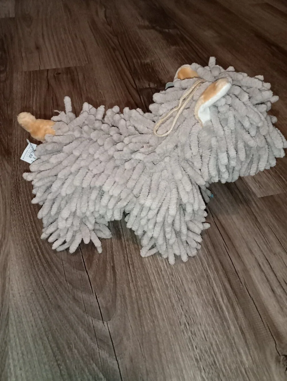 Plush Mop Dog Hand Towel Light Gray with Beige Ears